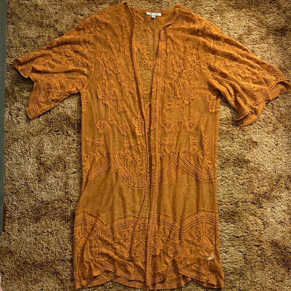 She + Sky Burnt Orange Embroidered Kimono